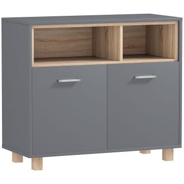 HOMCOM Dulap Baie cu Rafturi Deschise și Dulăpior cu 2 Uși, Dulap de Baie Spațios cu Mânere, 80x35x70 cm, Gri | Aosom Romania
