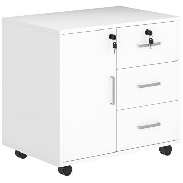 HOMCOM Dulap de Birou cu 3 Sertare și Dulăpior cu 3 Rafturi Reglabile, Sertar pentru Documente, 60x40x56 cm, Alb | Aosom Romania