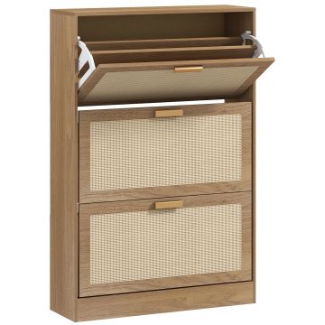 HOMCOM Etajeră pentru 18 Perechi de Pantofi, Dulap cu 3 Uși Rabatabile și Raft Reglabil din Lemn, 80x25x120 cm, Maro | Aosom Romania