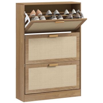 HOMCOM Etajeră pentru 18 Perechi de Pantofi, Dulap cu 3 Uși Rabatabile și Raft Reglabil din Lemn, 80x25x120 cm, Maro | Aosom Romania