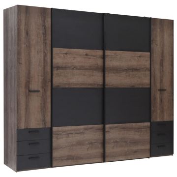 Șifonier, 270,3/223/61,2 cm, negru, culoare lemn stejar