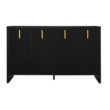 Bufet Modern Minimalist pentru Bucătărie și Living cu Mânere Aurii și Rafturi Reglabile, 140x38x80 cm, Negru