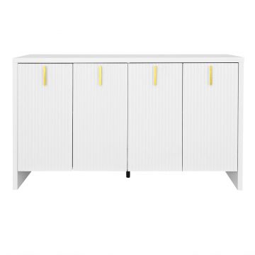 Comodă Modernă Minimalistă cu Mânere Aurii și Rafturi Reglabile, 140x38x80 cm - Perfectă pentru Bucătărie și Living, Albă
