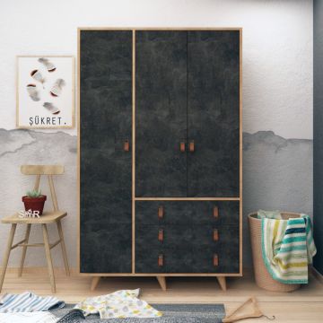 Dulap haine Model Chunky, Stejar/Ciment, 120x52x187 cm