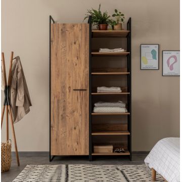 Dulap multifunctional Model Dynamic, Stejar/Negru, 64x52x225 cm