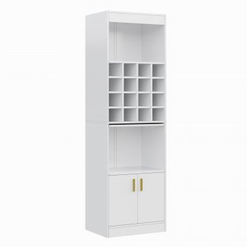 Mobilier pentru vin cu 16 Compartimente pentru Sticle, Multifuncțional ca Highboard pentru Sala de Mese sau Bibliotecă pentru Living, 50x40x180 cm, Alb