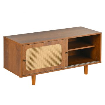 Set Mobilă de Living din Ratan cu Comodă Modernă cu Trei Uși și Dulap pentru Pantofi cu Două Uși Glisante, Culoare nuc