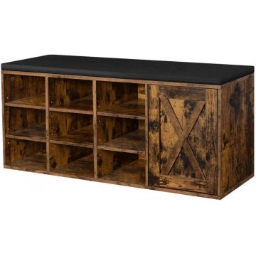 Banca Pantofi Model Michael, Maro rustic / Negru, 110x30x48 cm Banca Pantofi Model Michael, Maro rustic / Negru, 110x30x48 cm