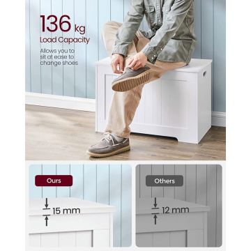 Bancuta hol cufar cu depozitare, Vasagle, Alb, 76x40x48 cm Bancuta hol cufar cu depozitare, Vasagle, Alb, 76x40x48 cm
