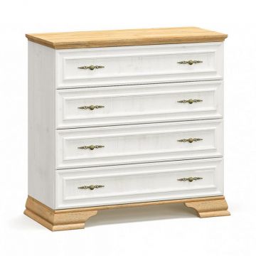 Comoda Model Jaden, Alb antichizat/Stejar auriu, 93.5x39x88.5 cm