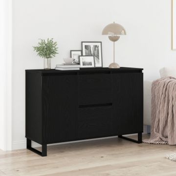 Comodă Neagră Stejar 104x35x70 cm Lemn Agregat