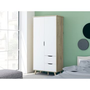 Dulap 2 Usi Si 2 Sertare Vankka, Stejar Pardosit Si Alb, 94.7 Cm