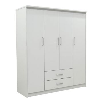 Dulap Olympus cu 4 usi si sertare alb 159x57x183 cm