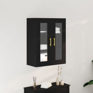 Dulap suspendat cu uși din sticlă Stejar negru 69,5x34x90 cm