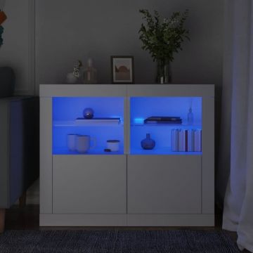 Dulapuri laterale cu lumini LED 2 buc. alb lemn prelucrat