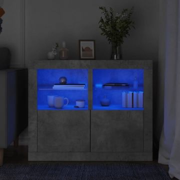 Dulapuri laterale cu lumini LED 2 buc. gri beton lemn prelucrat