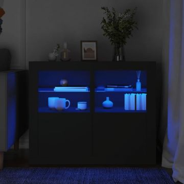 Dulapuri laterale cu lumini LED 2 buc. negru lemn prelucrat