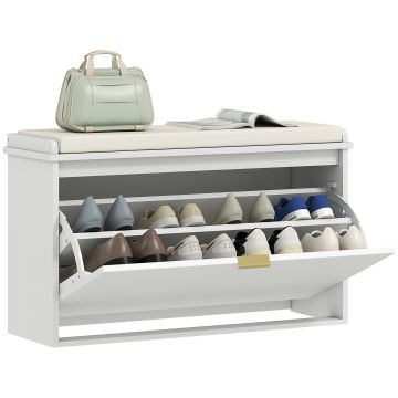HOMCOM Bancă pentru Pantofi cu Raft Interior Reglabil și Detașabil, 80x26x47.5 cm, Alb și Bej | Aosom Romania HOMCOM Bancă pentru Pantofi cu Raft Interior Reglabil și Detașabil, 80x26x47.5 cm, Alb și Bej | Aosom Romania