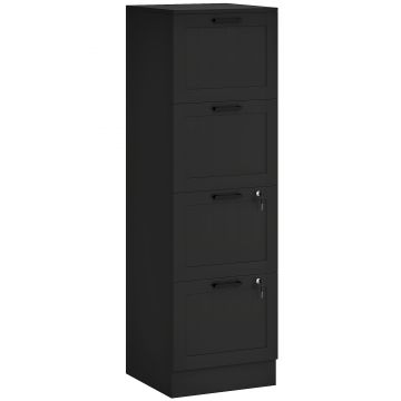 HOMCOM Comodă pentru Documente cu 4 Sertare, Șină Reglabilă, 2 Chei și 2 Încuietori, 40x40x131 cm, Negru | Aosom Romania