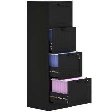 HOMCOM Comodă pentru Documente cu 4 Sertare, Șină Reglabilă, 2 Chei și 2 Încuietori, 40x40x131 cm, Negru | Aosom Romania HOMCOM Comodă pentru Documente cu 4 Sertare, Șină Reglabilă, 2 Chei și 2 Încuietori, 40x40x131 cm, Negru | Aosom Romania
