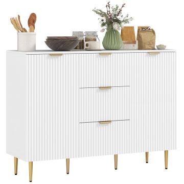 HOMCOM Dulap de Depozitare pentru Bucatarie cu 3 Sertare, Rafturi Reglabile și Picioare Metalice, 120x40x89,5 cm, Alb | Aosom Romania