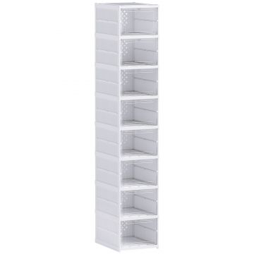 HOMCOM Dulap de Pantofi Modular cu 8 Cutii Stivuibile pentru Pantofi, 26x35x140 cm, Alb | Aosom Romania