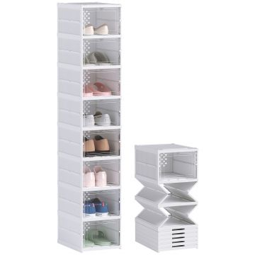 HOMCOM Dulap de Pantofi Modular cu 8 Cutii Stivuibile pentru Pantofi, 26x35x140 cm, Alb | Aosom Romania