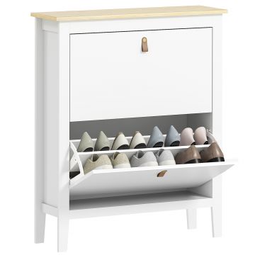 HOMCOM Pantofar cu 2 Sertare Rabatabile pentru 14 Perechi de Pantofi și Rafturi Reglabile, 80x24x95.5 cm, Alb | Aosom Romania HOMCOM Pantofar cu 2 Sertare Rabatabile pentru 14 Perechi de Pantofi și Rafturi Reglabile, 80x24x95.5 cm, Alb | Aosom Romania