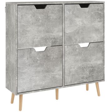 HOMCOM Pantofar cu 4 Sertare Rabatabile pe 2 Niveluri pentru 16 Perechi de Pantofi, 95x26x95 cm, Gri | Aosom Romania