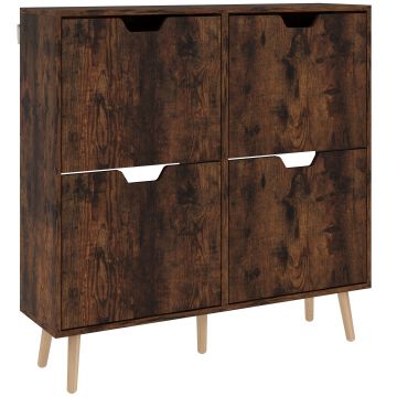 HOMCOM Pantofar cu 4 Sertare Rabatabile pe 2 Niveluri pentru 16 Perechi de Pantofi, 95x26x95 cm, Maro | Aosom Romania