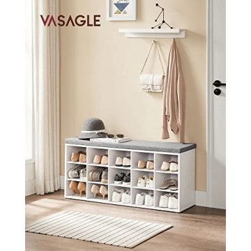 Pantofar bancuta hol cufar cu depozitare, Vasagle, Alb-Gri, 105x30x48 cm Pantofar bancuta hol cufar cu depozitare, Vasagle, Alb-Gri, 105x30x48 cm
