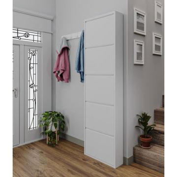Pantofar FIVE, cu 5 rafturi, alb, 50x15x169 cm