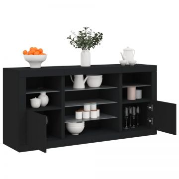 Servantă cu lumini LED, negru, 142,5x37x67 cm