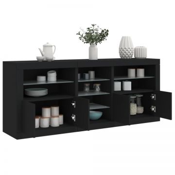 Servantă cu lumini LED, negru, 162x37x67 cm