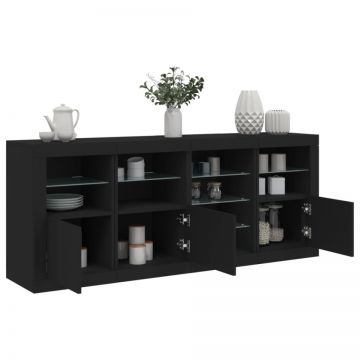 Servantă cu lumini LED, negru, 164x37x67 cm