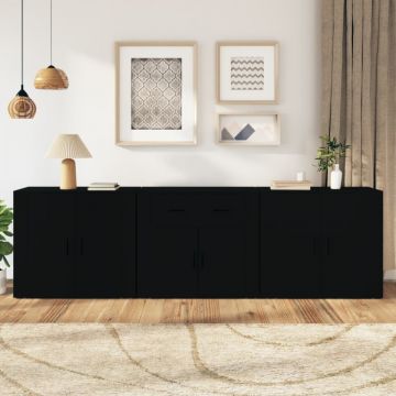 Servante, 3 piese, negru, lemn prelucrat