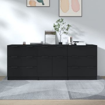 Servante, 3 piese, negru, lemn prelucrat Servante, 3 piese, negru, lemn prelucrat