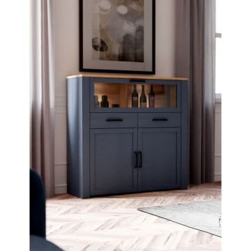 Vitrina Boho 3 Usi Si 2 sertare Stejar Riviera Si Stejar Bleumarin, 126.4 Cm
