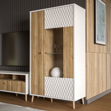 Vitrina Joasa Ankona Cu 2 Usi, Alb Si Stejar Mauvella, 89.5 Cm