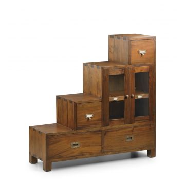Cabinet din lemn si furnir, cu 4 sertare si 2 usi, Flamingo Right Nuc, l100xA32xH100 cm