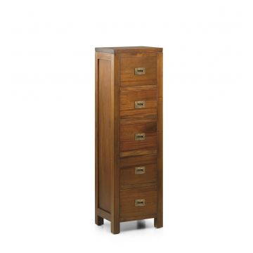 Cabinet din lemn si furnir, cu 5 sertare, Flamingo Small Nuc, l36xA30xH120 cm