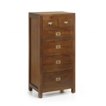 Cabinet din lemn si furnir, cu 6 sertare Flamingo Tall Nuc, l60xA40xH120 cm