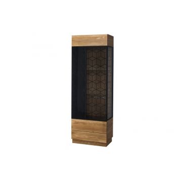 Vitrina din lemn si furnir, cu 1 usa si LED inclus Mosaic 10 Stejar / Negru, l67xA42xH196 cm