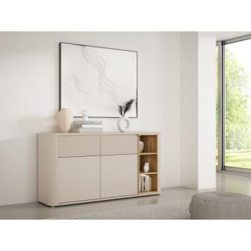 Bufet Cu 2 Usi Si 2 Sertare Bibliotheque, sistem push-open, nisip si stejar Mauvella, 160 Cm