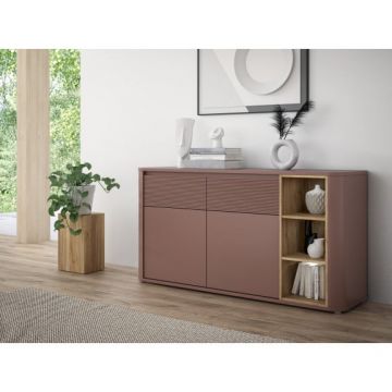 Bufet Cu 2 Usi Si 2 Sertare Bibliotheque , Terracotta si stejar Mauvella, 160 Cm