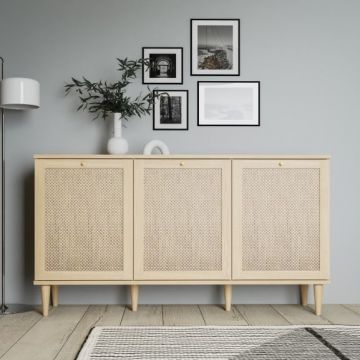 Bufet Cu 3 Usi Charleston, Stejar Elegancia Si Polyrattan 149.8 Cm