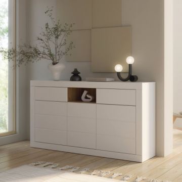 Bufet Lufkira, Usi si sertare cu push-open, Alb Si Stejar Mauvella,170.7 Cm