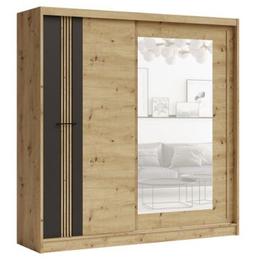 Dulap 2 Usi Culisante Milano Stejar Artisan Si Negru, 200 Cm