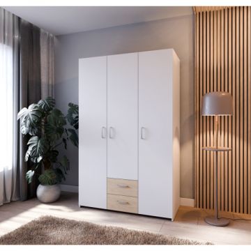 Dulap 3 Usi Ecobest Alb Si Stejar Puccini, 119.4 Cm