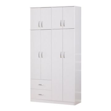Dulap 4 usi cu 2 sertare si etajera Zelia Alb 120x42x240 cm